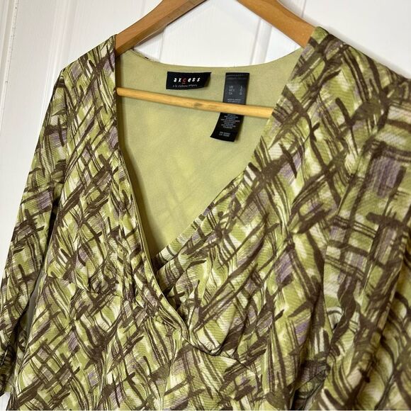 Y2K Axcess By Liz Claiborne Lime Green Micro Mesh Abstract Print Babydoll Top L - Picture 2 of 6